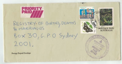 1985 Priority Paid Cover  Registry of Births, Deaths & Marriages  Bris to Sydney - Image 1 of 2
