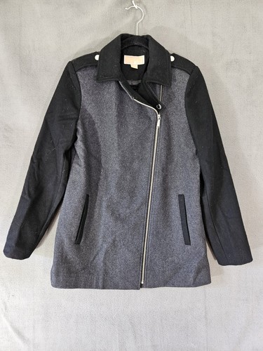 Michael Kors Cappotti Giacca Donna 4 Nero Grigio Lana Cappotto Pea Pieno Cerniera Lunga