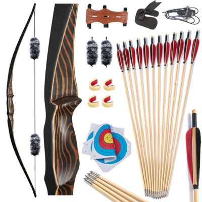 Traditional 54" Archery Longbow Wooden Recurve Bow Hunting Target Wooden Arrows - Image 1 of 4