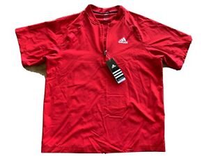 Adidas Boy's Large (14-16) Short Sleeve 1/4 Zip Pullover Windbreaker Red NWT*