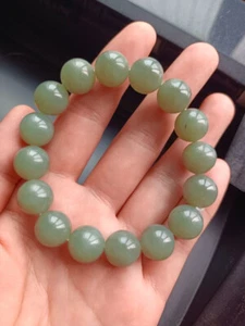 Certificate Hetian jade Bracelet 12mm Beads Nephrite Hand String Minor blemishes - Picture 1 of 7