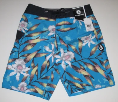 Volcom Boy's 26/12 Tropical Hideout Board Shorts Blue Tropical Floral - Image 1 of 2
