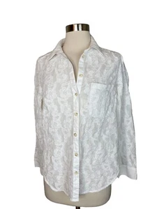 Maeve by Anthropologie Shirt Top Size 6 White Embroidered Long Sleeve Floral - Picture 1 of 8