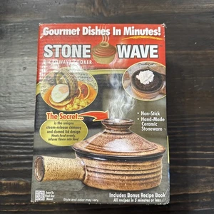 Stone Wave Microwave Cooker Ceramic Stoneware Vented Lid Handle Brown New - Picture 1 of 6