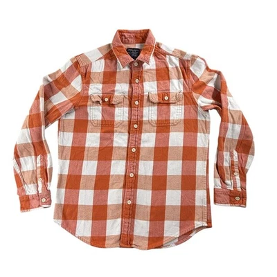 Camisa American Eagle Para Hombre Mediana Naranja Blanca Franela a Cuadros Abotonada Preppy Foto 1 de 4