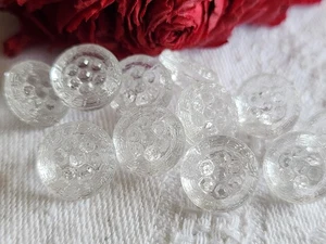 Lot 10 boutons anciens en verre transparents mini  1,1 cm pied ref 1097 - Picture 1 of 4