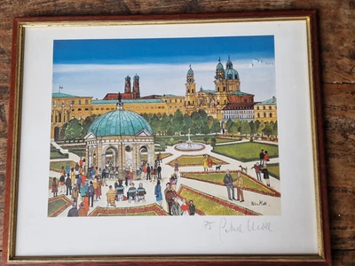 Kunst-Druck von Petra Moll München signiert Hofgarten mit Theatiner Kirche - Bild 1 von 4