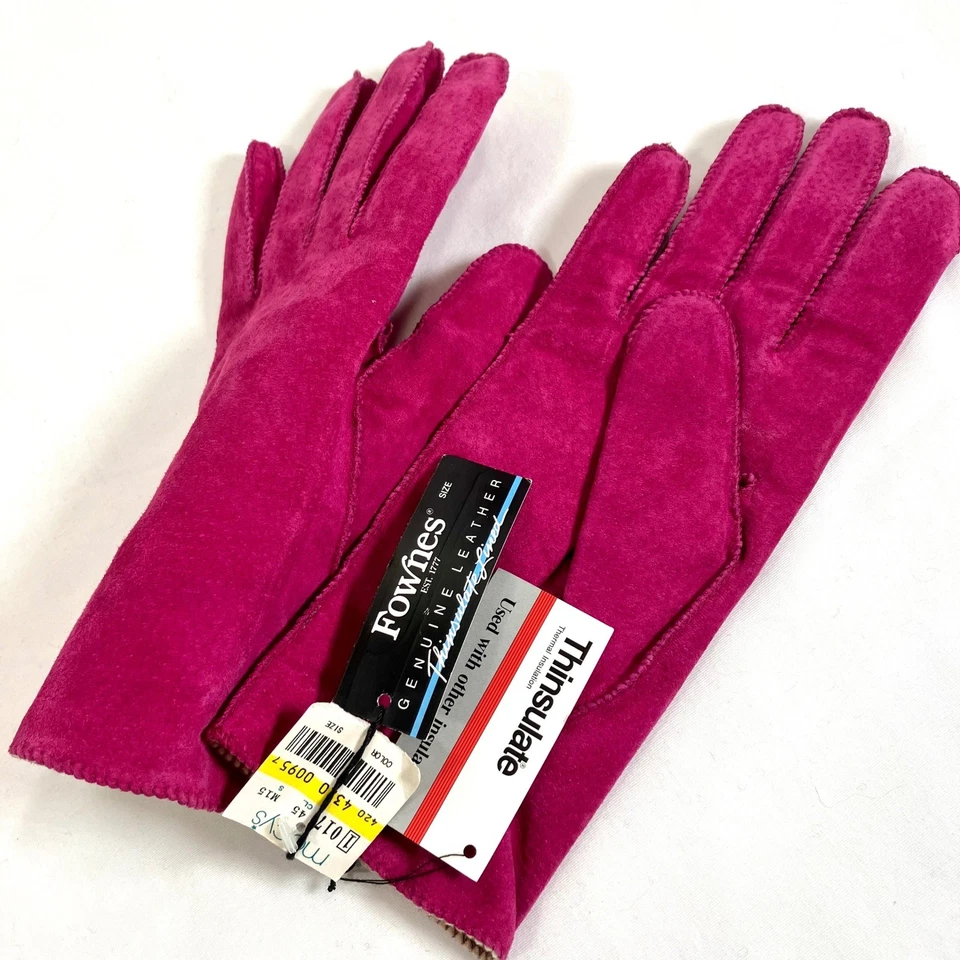 Guantes Fownes de cuero de gamuza genuina forrados aislantes rosa fucsia para mujer XL Foto 1 de 4