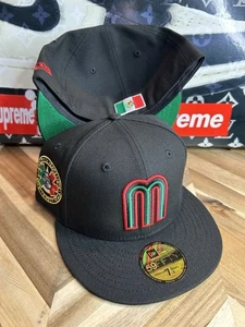 New Era Topperz Mexico Aztec On Field Fitted Black Metallic Flag 7 1/4 Rare - Bild 1 von 7