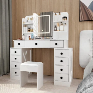 Farmhouse Vanity Makeup Table Set Dressing Table with Mirror & LED Lights - Picture 1 of 10