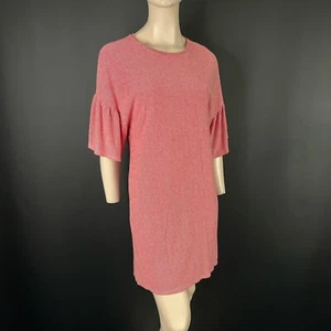 ZARA Women's Red Pinstripe Dress S Floaty T-Shirt Style Short Sleeve Round Neck - Picture 1 of 10