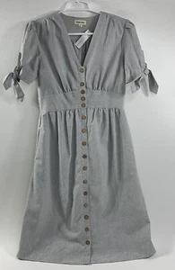 NWT Hidden Alley Gray Pinstripe Minimalist Dress Buttons Shoulder Ties Women’s S - Picture 1 of 9
