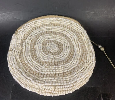 Vintage 1940 Beaded Statement Embroidered Tone Flapper Deco Zip White Evening - Image 1 of 4