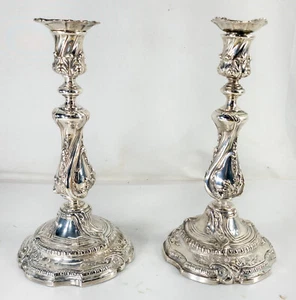 Antique 19th Century Pair of Louis XV Rococo White Bronze Candlesticks - Picture 1 of 11