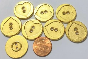 8 Brushed Gold Tone Metal Heart 2-hole Sew-through Buttons 7/8" 23MM 2763 - Picture 1 of 2