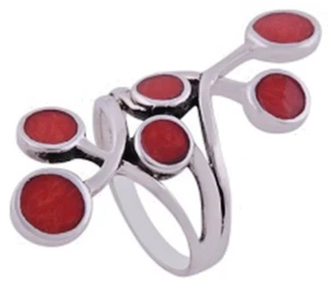 Anillo de plata de ley 925 de 5,4 gm con piedra cabujón coral rojo tomate talla 6 - Imagen 1 de 1