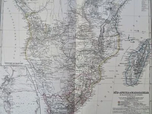 South Africa Cape Colony Madagascar Exploration Routes 1878 Stieler map - Picture 1 of 5