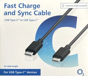 O2 USB-C to Type-C Charge & Sync Cable for iPhone / Samsung / Xiaomi - BLACK - Picture 1 of 5