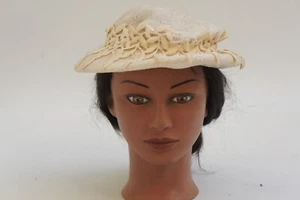 Vintage 40s-50s Women's Small Off White Straw Hat By Eva Mae Modes Retro Wedding - Picture 1 of 6
