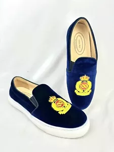 Journey West Men's Fashion Velvet Sneakers with Embroidery Blue Sz 8 Slip-on - Picture 1 of 12