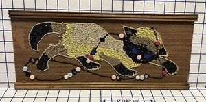 Vintage MCM Gravel Pebble Art Cat Wall Hanging 17" x 7.5" - Picture 1 of 9