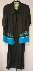 Halmode Plus Black with Bright Blue and Green Trim 2 piece Pant Suit Size 16W - Picture 1 of 9