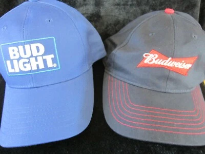 BUDWEISER King of Beer BUD LIGHT Lot 2 HATS Cap SEWN Logos ST LOUIS Brewery NEW - Image 1 of 4