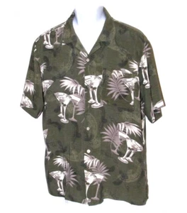 Montage Martinis Men's Casual Shirt Large Green Tropical Hawaiian Print - Picture 1 of 9