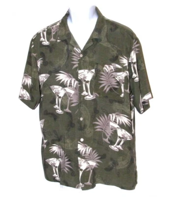 Montage Martinis Men's Casual Shirt Large Green Tropical Hawaiian Print - Image 1 of 4
