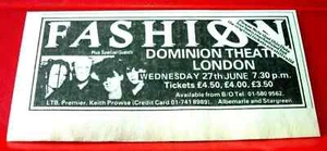 Fashion London Gig Vintage ORIGINAL 1984 Press/Magazine ADVERT 4.5"x 2" Synth - Imagen 1 de 3