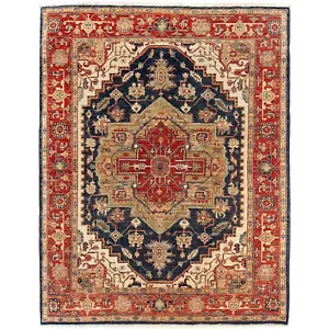 Antico tappeto Heriz Serapi annodato a mano orientale misura media 4'8x6'3 piedi -R24290 - Foto 1 di 8