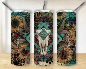 Rustic Cow Skull 20 oz Insulated Skinny Tumbler w/ slide lock lid and straw - Picture 1 of 1