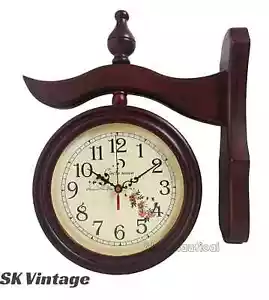 Double Sided Black wooden Wall Clock Antique Style station Christmas Decor New - Picture 1 of 5