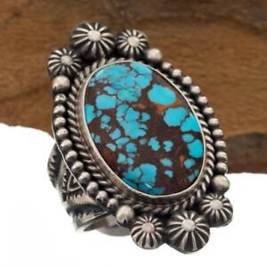 HUGE Turquoise Ring Natural Spiderwebbed Turquoise EGYPTIAN HEAVY  Navajo 8.5