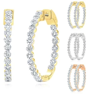 1.12CTW Real Diamond 10K Gold Yellow White Rose Inside Outside Hoop Earrings - Picture 1 of 21