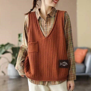 Sleeveless Sweater Pullover Top Ethnic Casual Retro Women Knitted Vest Waistcoat - Picture 1 of 17