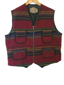 Woolrich Striped Mens XL VEST Red Wool Blend Utility Pockets Very Clean Nice!!! - Picture 1 of 16