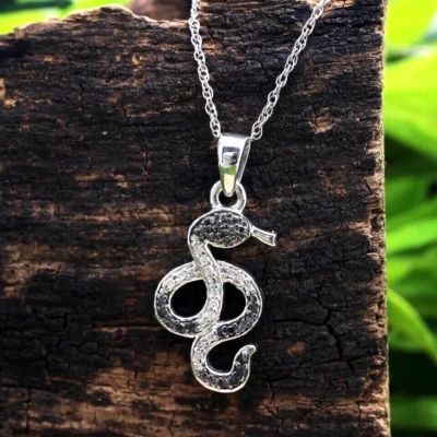 Colgante con forma de serpiente para mujer 2,26 quilates corte redondo creado en laboratorio diamante negro plata 925 Foto 1 de 3