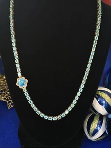 Caribbean Apatite Floral Clasp Tennis Necklace - Picture 1 of 4