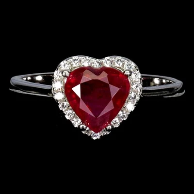 925 Sterling Silver Ring Heart Ruby 7mm Natural Gemstone Jewelry Size 7 - Image 1 of 4