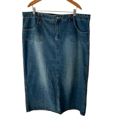 Maxi Falda Recta Denim Azul Marino Antigua Y2K Baja Colgada Boho Western Talla 20 Foto 1 de 4