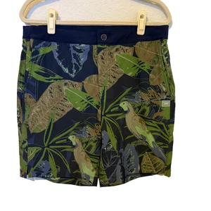 RHONE Mens Green Blue Parrots BARRIER Lined Swimwear Swim Shorts MEDIUM NWT - Picture 1 of 6