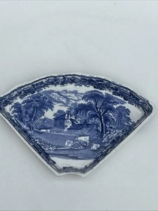 Vintage British Booths Scenery Fan Shape Side Plate Blue & White. - Picture 1 of 8