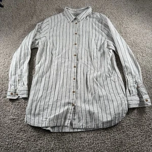 Duluth Hemp Shirt Mens Large Grayish Blue Striped Pockets Long Sleeve Organic - Picture 1 of 15