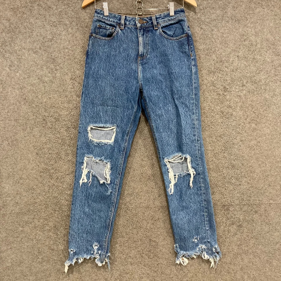 Pantalones de mezclilla para mujer talla 26 azul recto desgastado rasgaduras tiro alto 15006 de Asos Foto 1 de 4