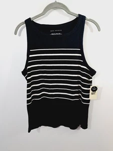 Max Studio Tanktop Women's Black White XL New! Striped Ribbed - Picture 1 of 4