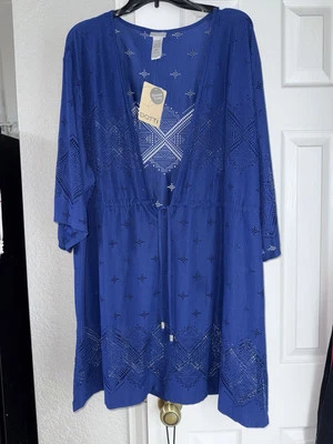 Traje de baño Dotti AZUL liso cuello profundo encubrimiento nuevo con etiquetas talla grande 2X Foto 1 de 4