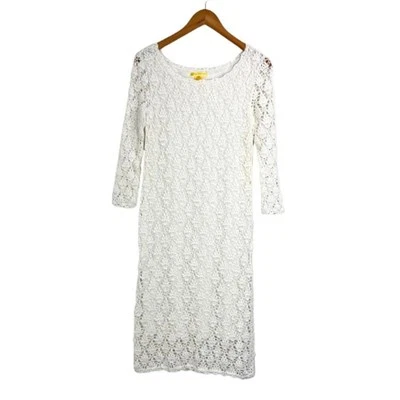 Vestido Vaina Catherine Malandrino Blanco Encaje Crochet L/8 Boho Manga 3/4 Resort Foto 1 de 4