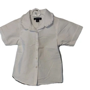 Lands End School Uniform Shirt Girls Size 5 Scalloped White Short Sleeve Shirt - Picture 1 of 5