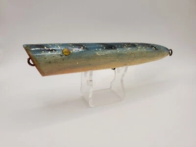 Vintage Antique Wooden Fishing Lure 6" Blue Speckled Darter Homemade Stan Gibs - Image 1 of 4